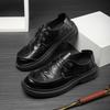 Autumn men's shoes leather round head breathable retro British style casual leather shoes business lace-up platform trend single shoes men