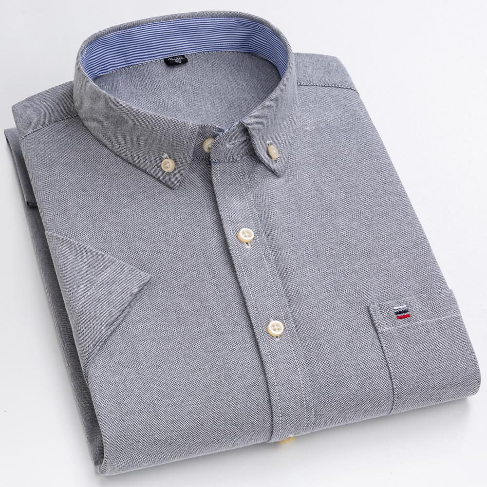 Men's Striped / Solid Short Sleeve Oxford Cotton Button Down Shirt, Summer Casual Comfort Lightweight Breathable with Chest Pocket