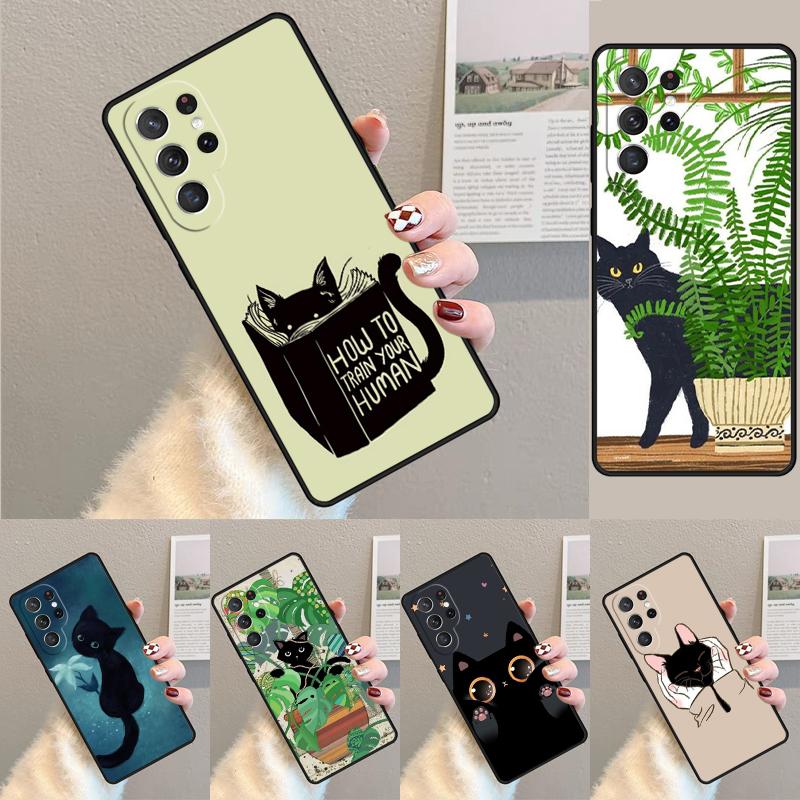 Black Cat phone case Cover For Samsung Galaxy S24 S25 Ultra S21 S22 Ultra S10E Note 10 Plus Note 20 FE S23
