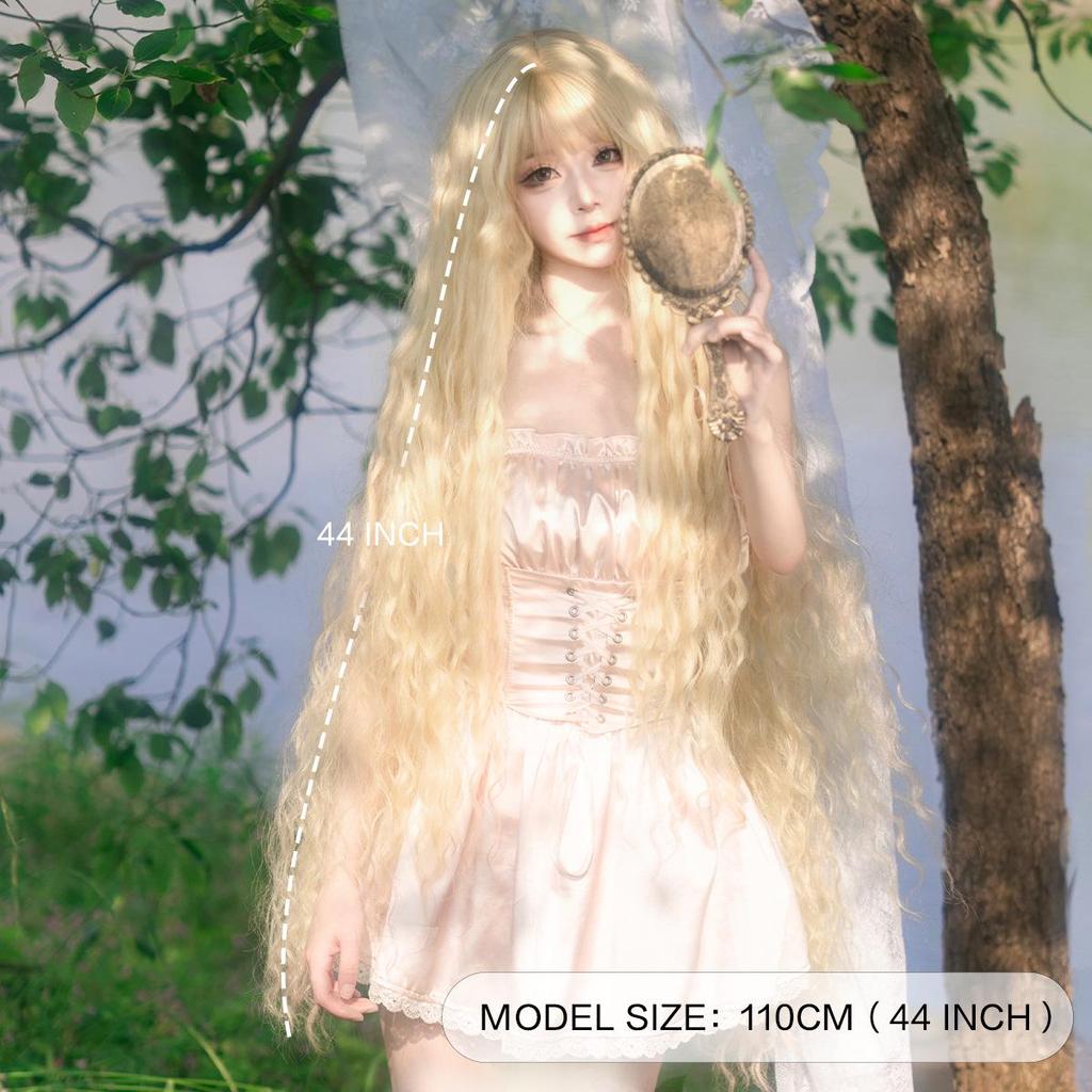 Golden Curly Long Bangs Lolita Wig - Soft Synthetic Fiber for Role Play