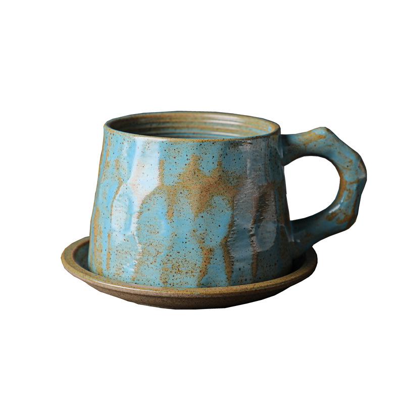 Japanese Ceramic Coffee Cup And Saucer Set Creative Gift Coarse Pottery Cup Retro Breakfast Cup Coarse Pottery Coffee Cup