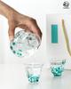OULOVECO Sake Set, Crystal Glass Sake Bottle (1) + Sake Cups (2), Colorful Design, Keeps Sake Cold, Japanese Sake Glass Set, Gift Item (Blue)