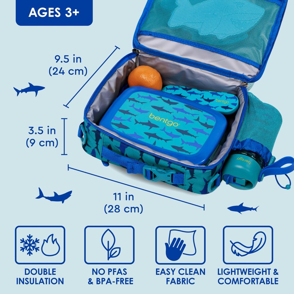 Bentgo Kids Lunch Bag Double Interior Exterior Zippered Water Bottle Holder Ideal for Children - Durable, Insulated, Water-Resistant Fabric, &