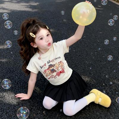Kinder Frühling/Herbst Cartoon Schleife Prinzessin Faltenrock & Süßes T-Shirt Set