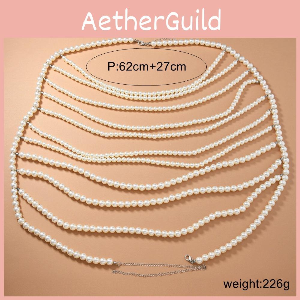 Bohemian Body Jewelry With Multilayer Pearl Beads For Beachwear