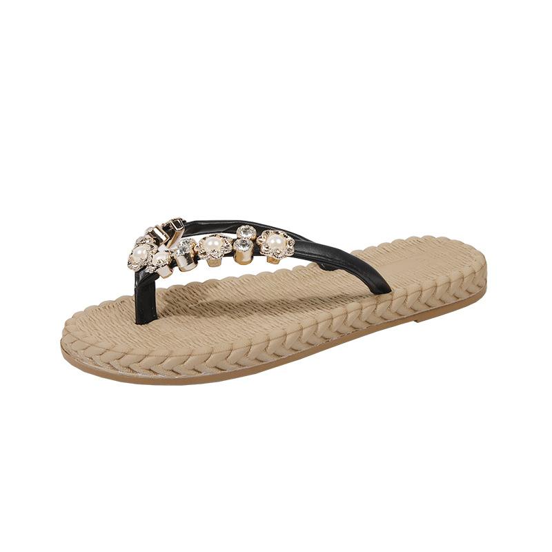 Slippers Female Casual Summer Sandal Slippers Flip-flops Flat Bottom Rhinestone Clip Toe Slippers Female Shoes Elegant Women's Shoes