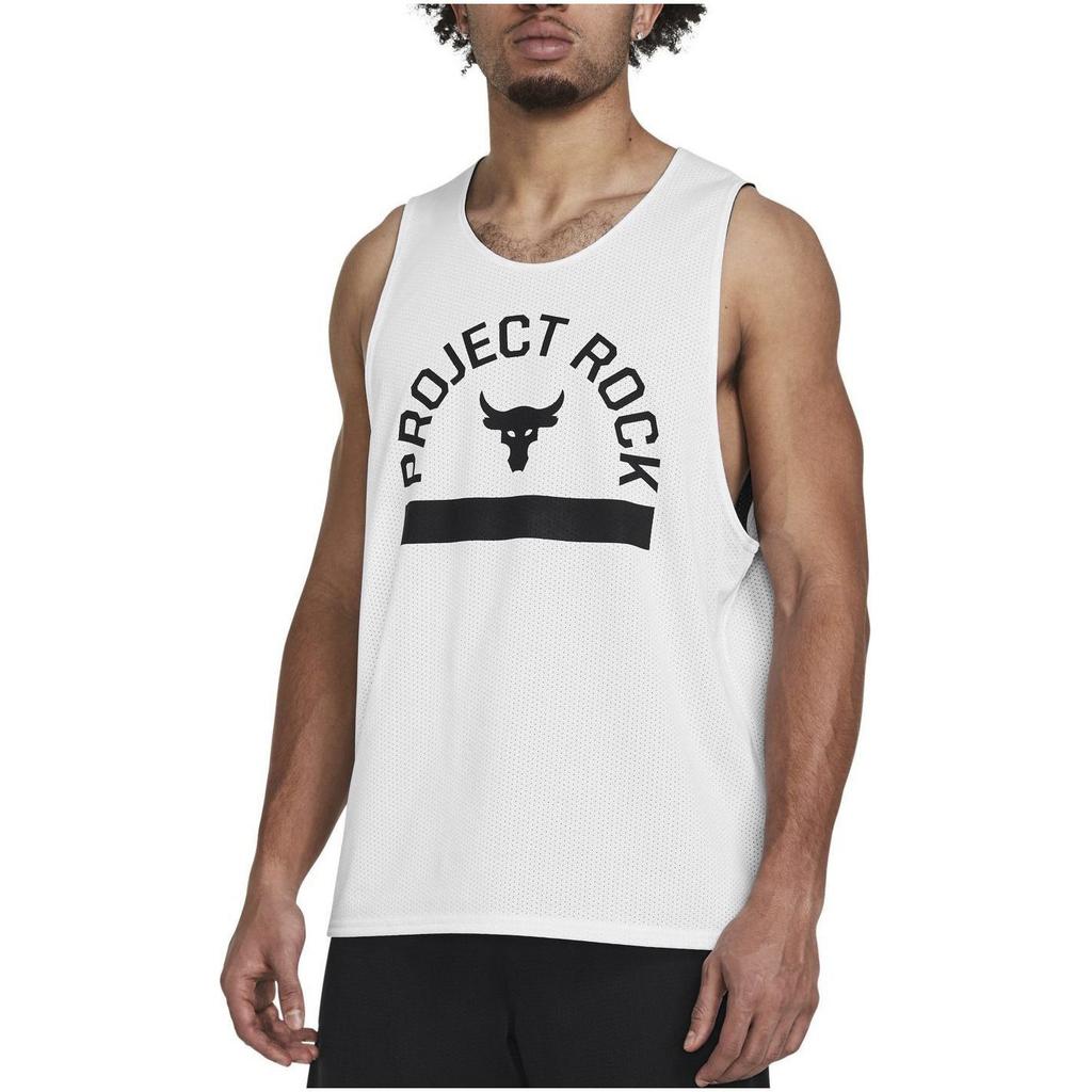 Under Armour Project Lock Mesh Printed Letter Crew Neck Sleeveless Vest Men Tops White 1385938-001
