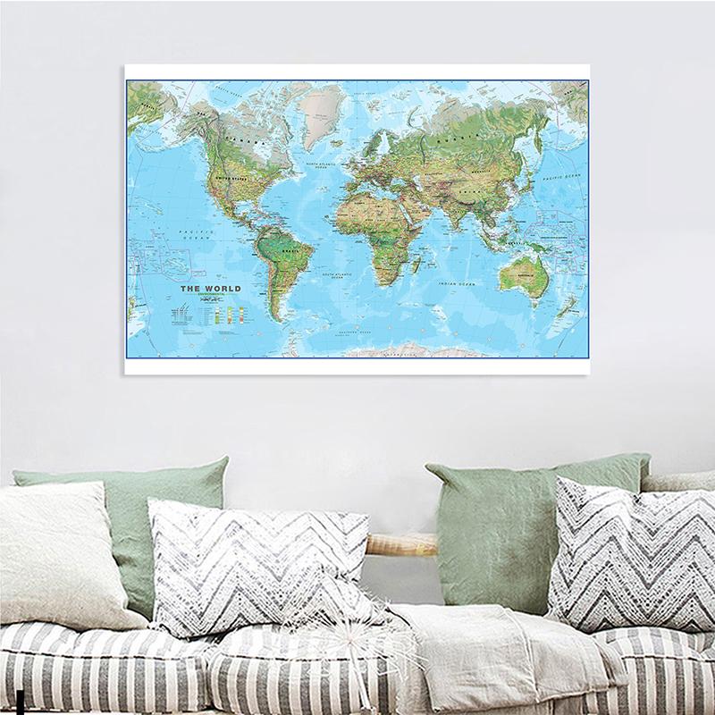 Póster de Mapa Físico Mundial Grande y Detallado Atlas de Geografía de Alta Definición para Decoración de Hogar y Oficina Mural Educativo para Aula Arte Mural