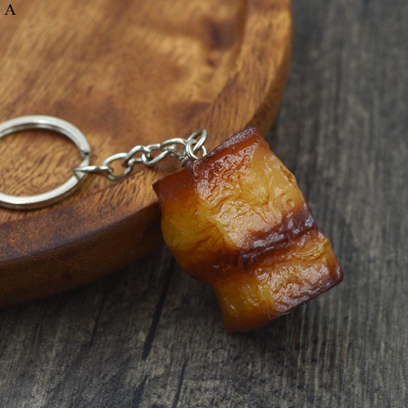 1Pc Creative Simulation Food Keychain PVC Model Gift Soft Glue Fake Braised Pork Belly Pork Trotters Roast Chicken Pendant