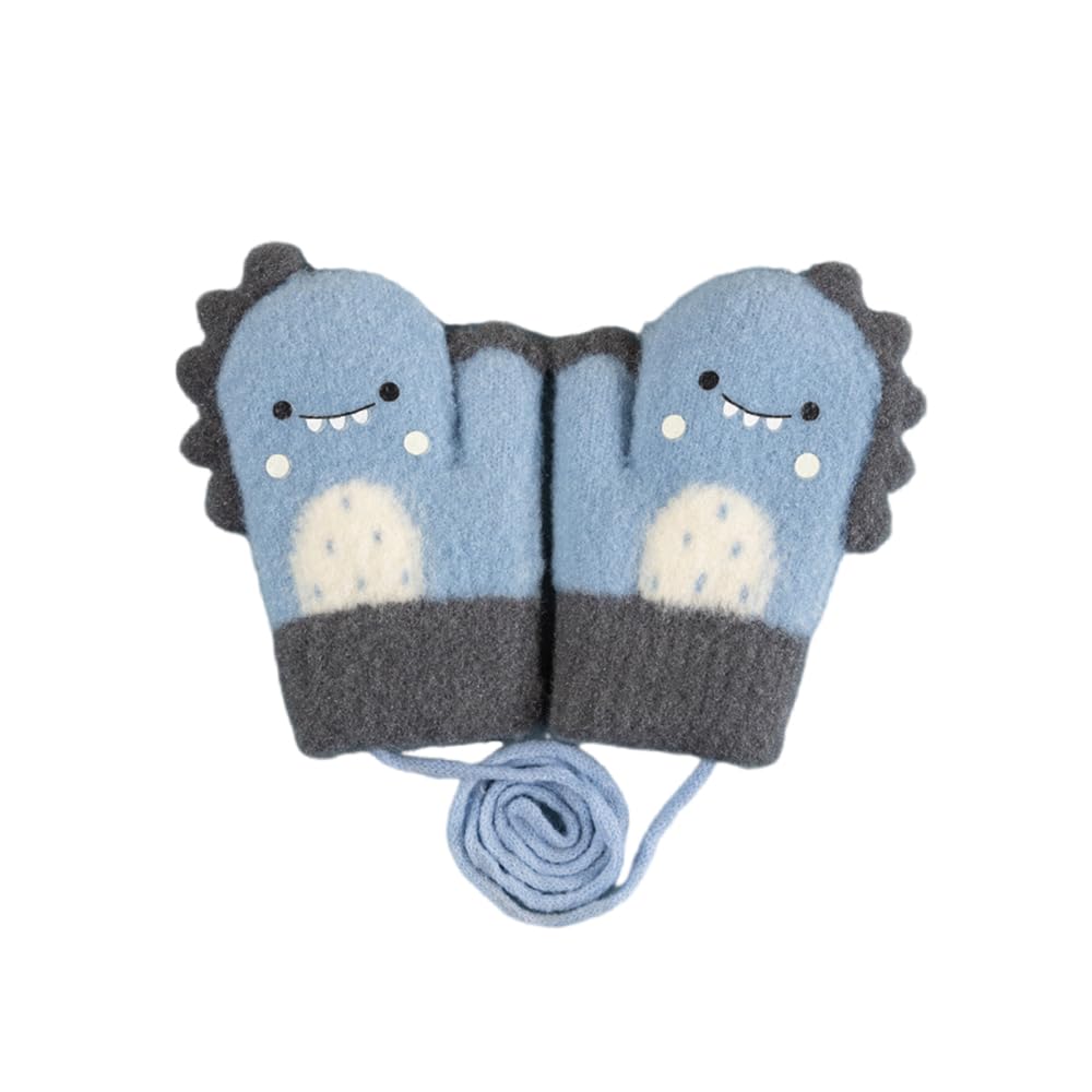 

Winter Dinosaur Design Cute Animal Warm Fleece Thick Knit Gloves for Babies [fyetemon] Kids Gloves, Print, Lining, (Blue) синий