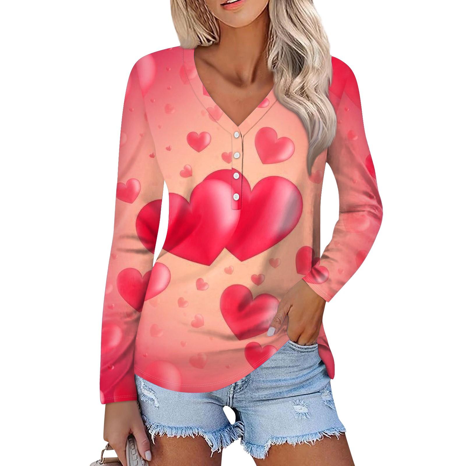 

Женская мода повседневная блузка с длинным рукавом и принтом «Любовь ко Дню святого Валентина» с V-образным вырезом XL