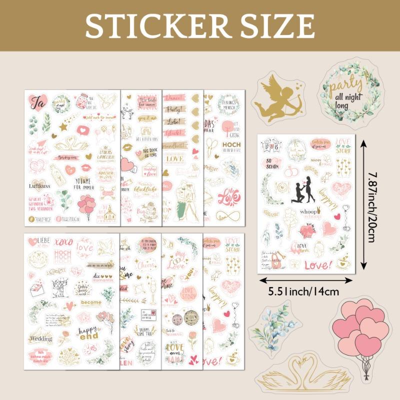 8 Sheets/Set Wedding Theme DIY Scrapbooking Stickers Transparent Decorations for Guestbook Handaccount Arts Crafts Stickers