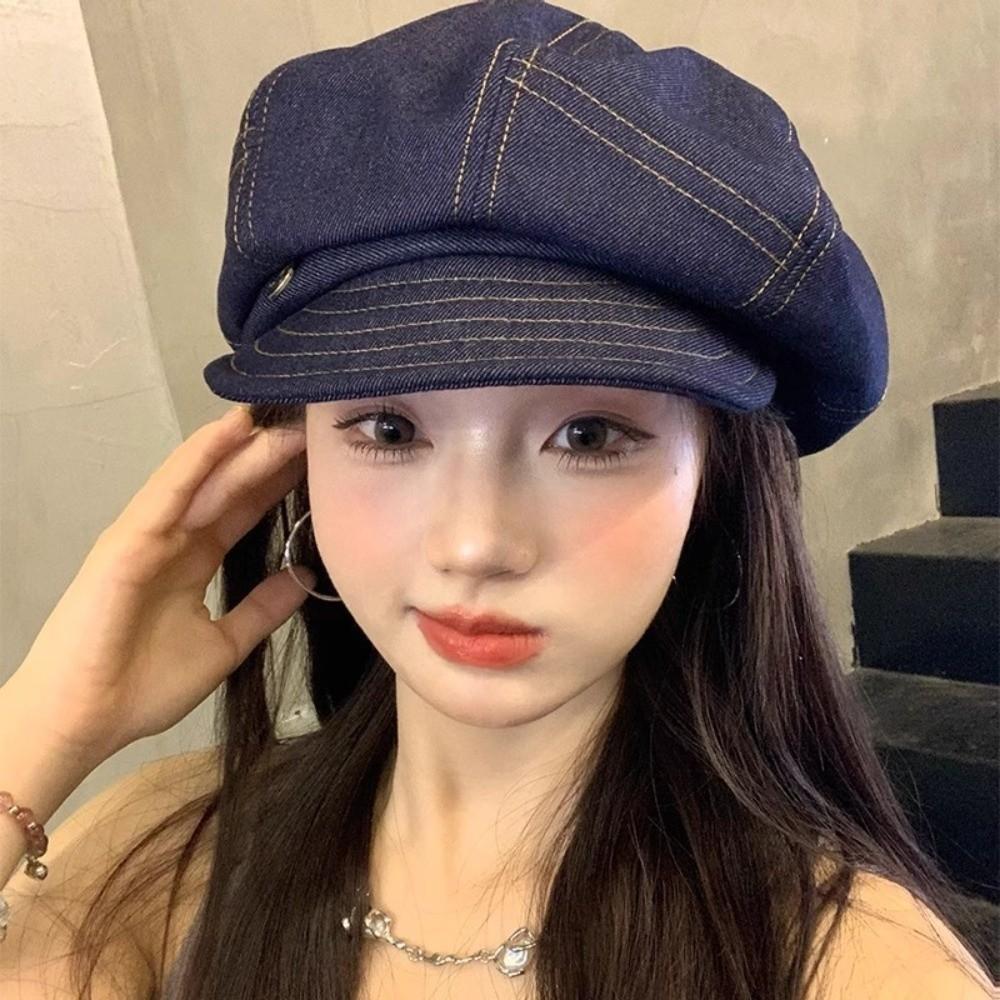 Versatile Octagonal Hats Korean Painter Hat Retro Denim Beret Men and Women