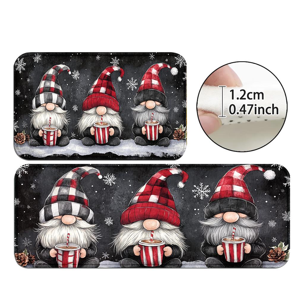 Christmas Plaid Tree Snowman Snowflake Kitchen Rug Set Non Slip Washable Floor Mat Indoor Holiday Decor