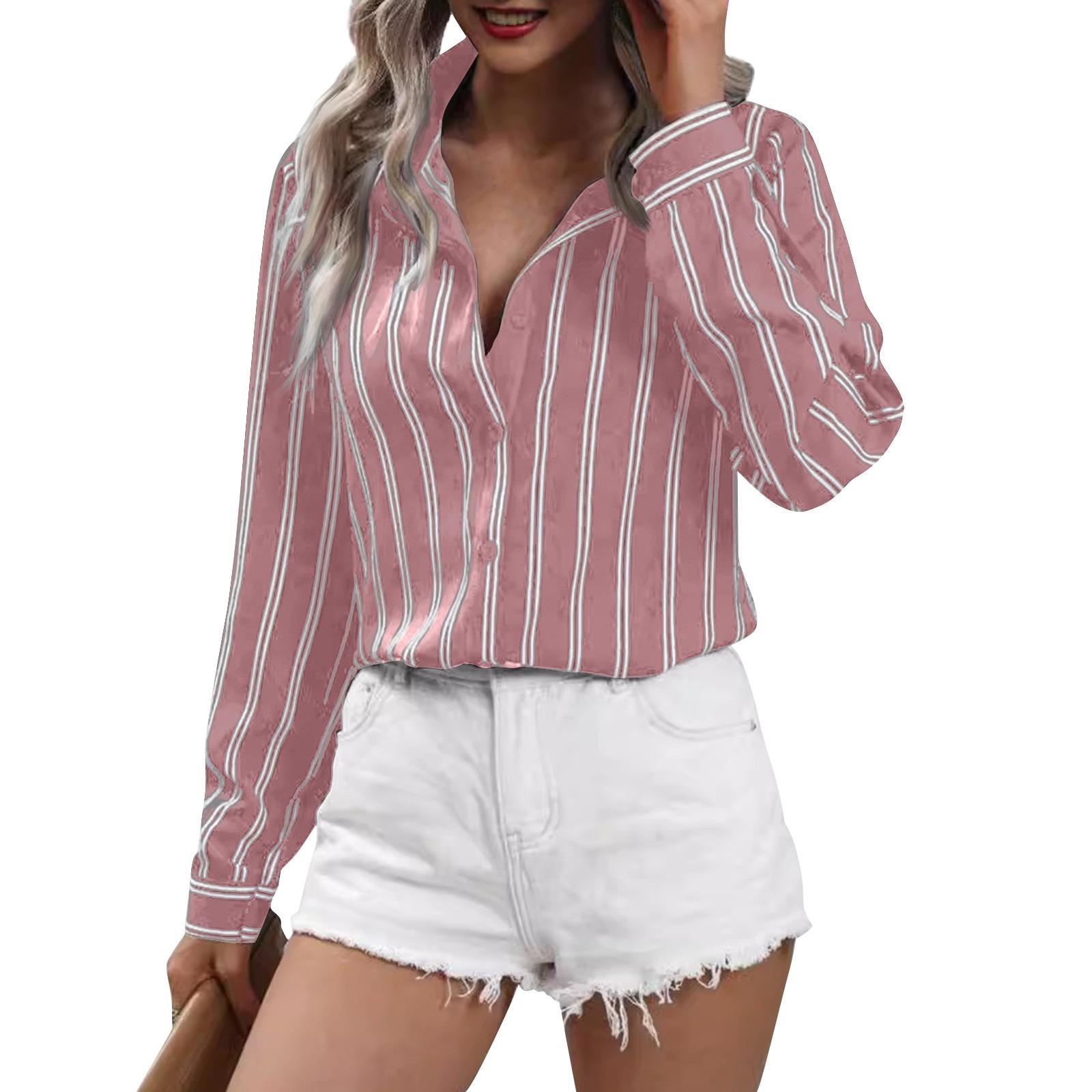 Женская модная полосатая рубашка свободного типа с длинным рукавом XL арбуз красный — фото 8