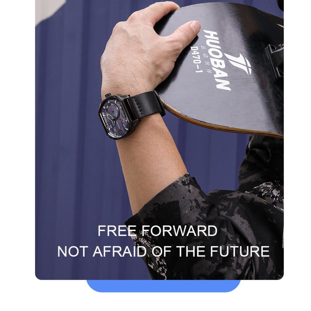 New Men's Creative Square Sports Waterproof Luminous Leather Quartz Watch