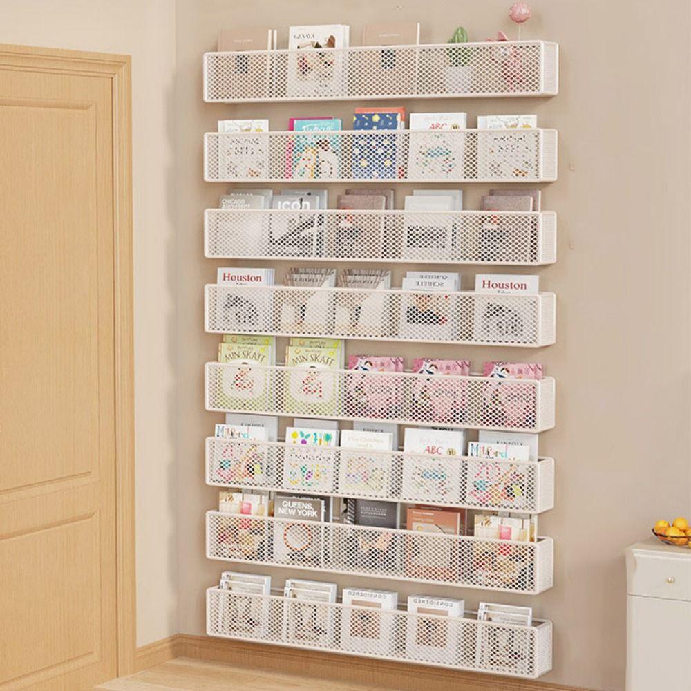 Metal Picture Book Sorting Rack Ultra Narrow Art Bookshelf Picture Book Organizer  Behind The Door