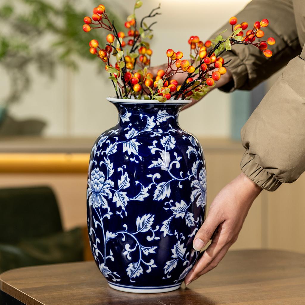 Chinese Blue and White Porcelain Ceramic Vase Colored Handmade Rose Ceramic Jar Flower Vase Flowerpot Home Decoration