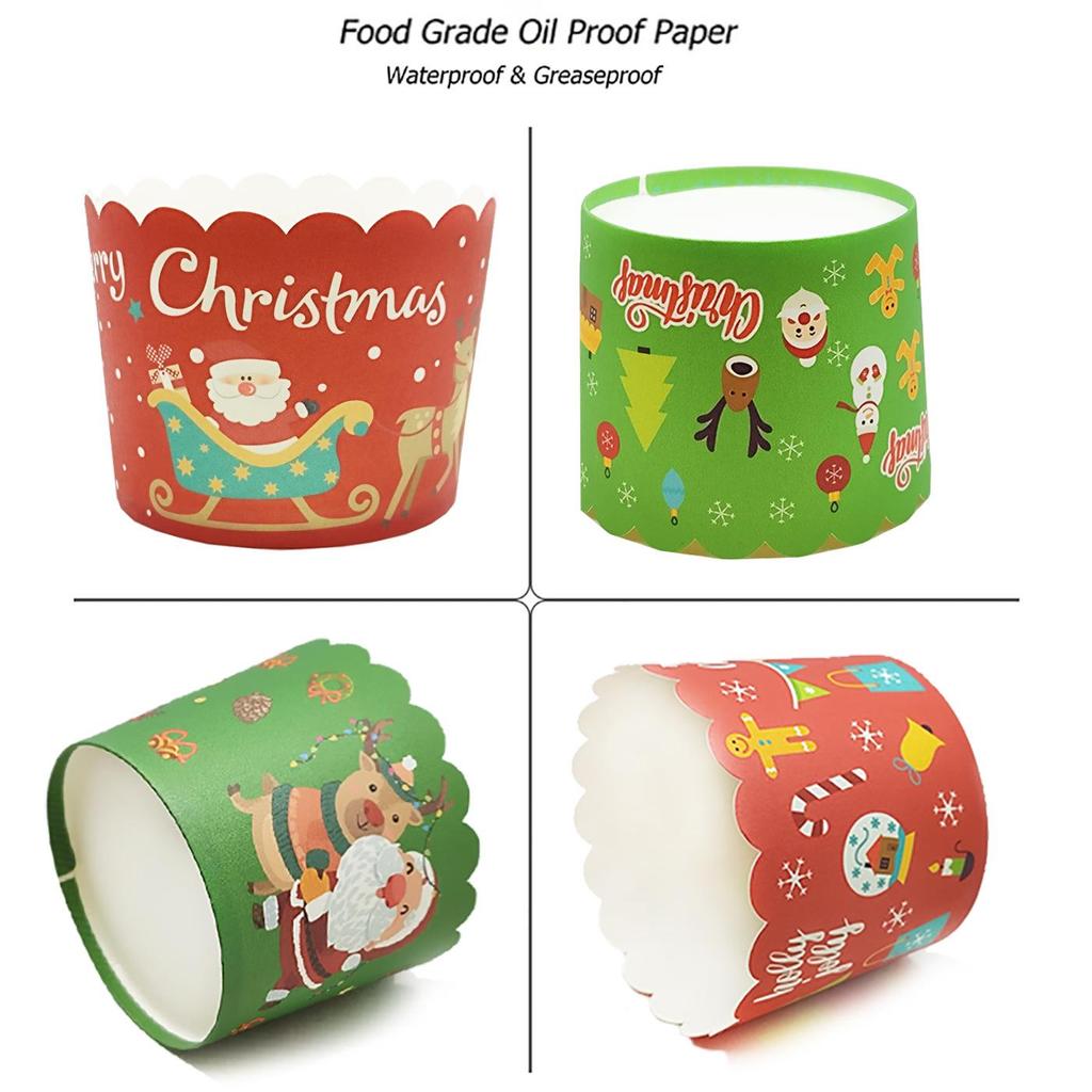 Heat-Resistant Christmas Muffin Cups - Medium Size, 50 pcs for Oven-Baking