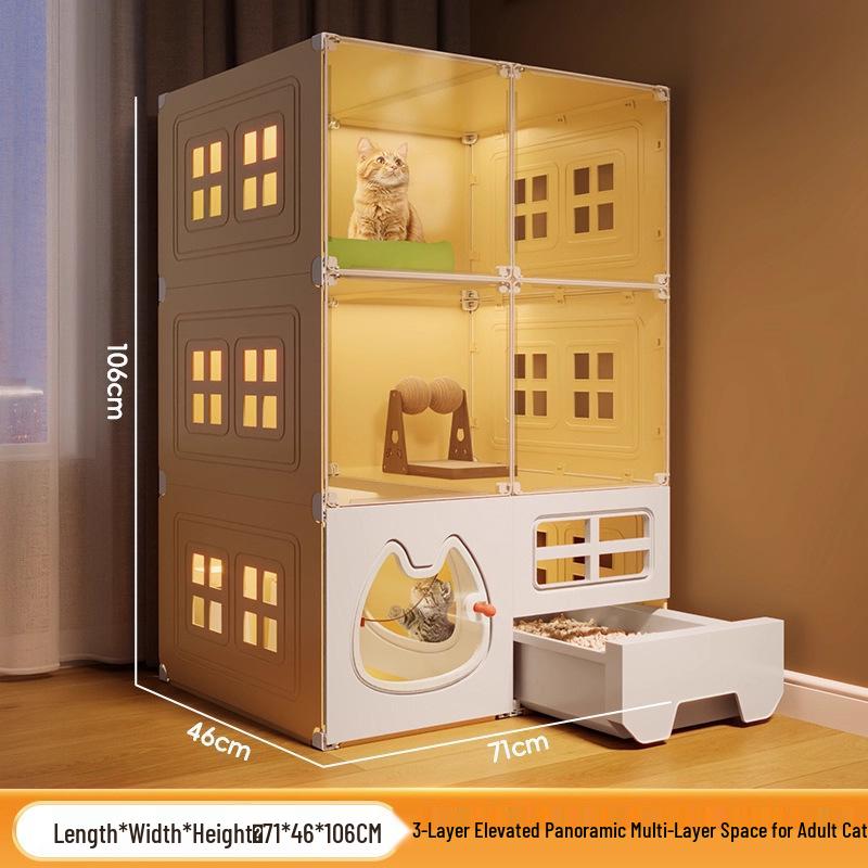 Luxury Indoor Multi-Layer Cat Villa with Integrated Litter Box