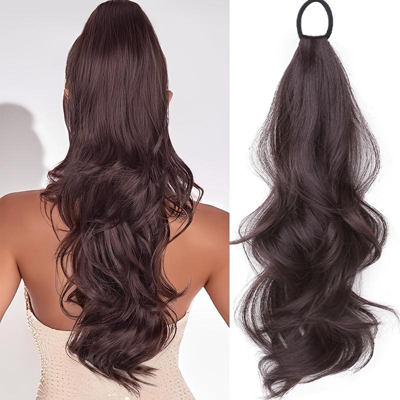 18 Zoll Lockiger Pferdeschwanz-Aufsatz mit elastischem Band Widerstandsfähiges Synthetisches Gewelltes Haarteil Pferdeschwanz-Haarverlängerungen Welle Falscher Pferdeschwanz Haarteile