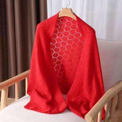 

100%Wool Knitted Scarf Cardigan Women Hollow Out Fashion Dual-Use Soft Warm Shawls Winter Autumn All Match Neck Warmer One Size красный