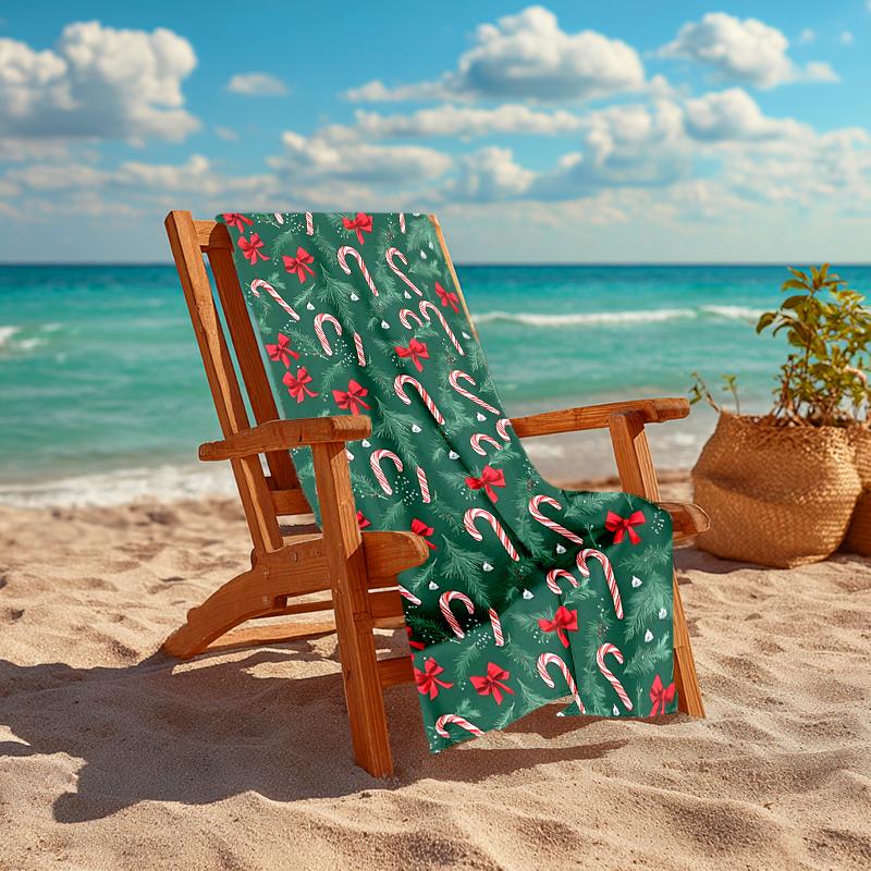 1Pc Christmas Candy Cane Beach Towel Quick Dry Multiuse For Beach Pool Gym Yoga Home Travel Christmas Halloween Xmas Gift S158