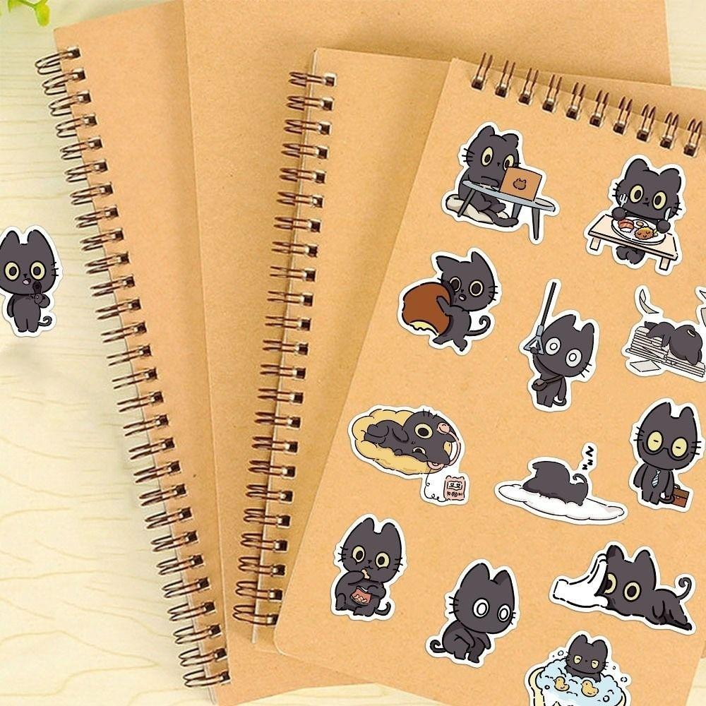 50Pcs Waterproof Kawaii Black Cat Sticker Cartoon Graffiti Decal Cute Kitten Sticker Skateboard