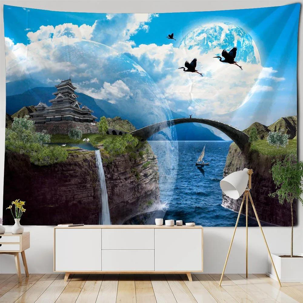 Cave Scenery Moon Pattern Tapestry Home Wall Decoration Tapestry Bedroom Living Room Tapestry