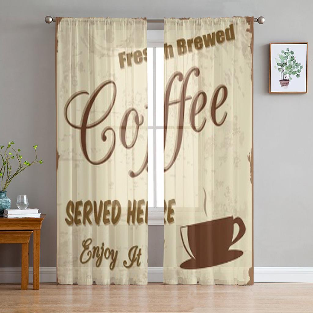 Retro Vintage Coffee Tulle Sheer Window Curtains For Living Room The Bedroom Modern Chiffon Voile Organza Curtains Decor Drapes