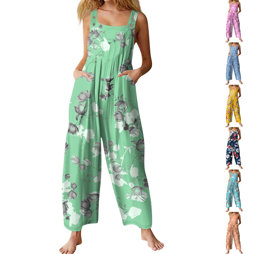 Women's Casual Jumpsuit Sleeveless Popular Floral Print Jumpsuit