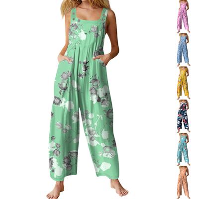 Dames Casual Jumpsuit Mouwloos Populair Bloemenprint Jumpsuit
