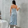 Women Summer Casual Holiday Sytap Sexy Flower Printed Split Package Hip One Piece Dress
