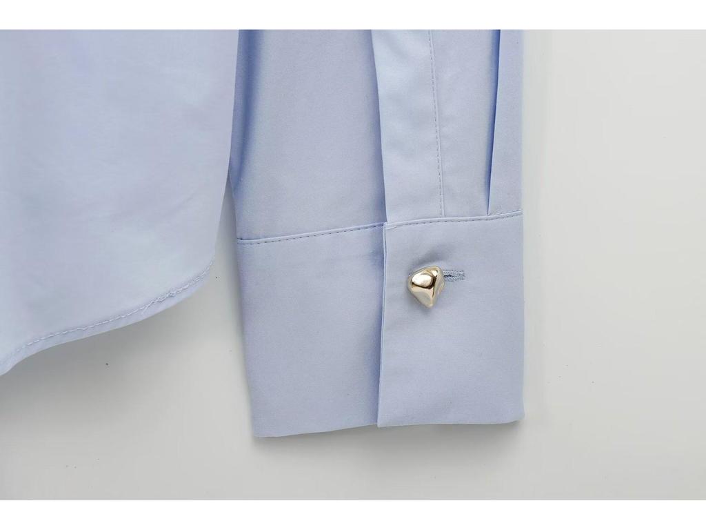 Spring/Summer 2025 European & American Gold Button Turn-Down Collar Long Sleeve Loose Shirt