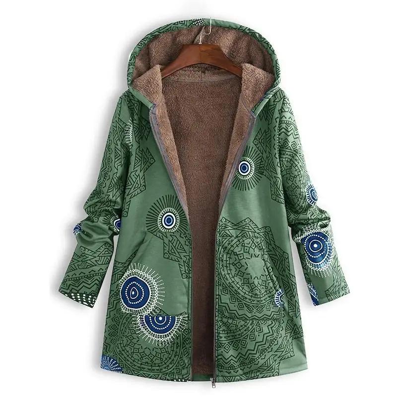 Casaco com Capuz Estampado Jaqueta de Manga Comprida Oversized Vintage Roupa Feminina Outono Inverno Quente Jaquetas Femininas Moda Streetwear