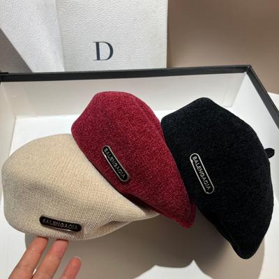 Alphabet Irregular Beret Women'S Japanese Simple Styling Chenille Painter Hat