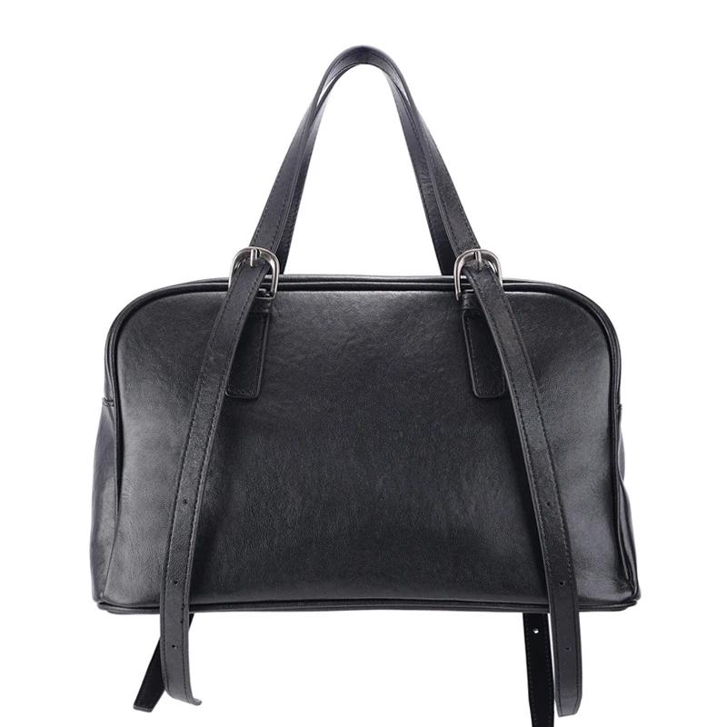 

women s Vegetable tanned Cow leather bowling Bag Underarm Bag female niche large capacity genuine leather Crossbody shoulder bag 31x12x19.5cm чёрный