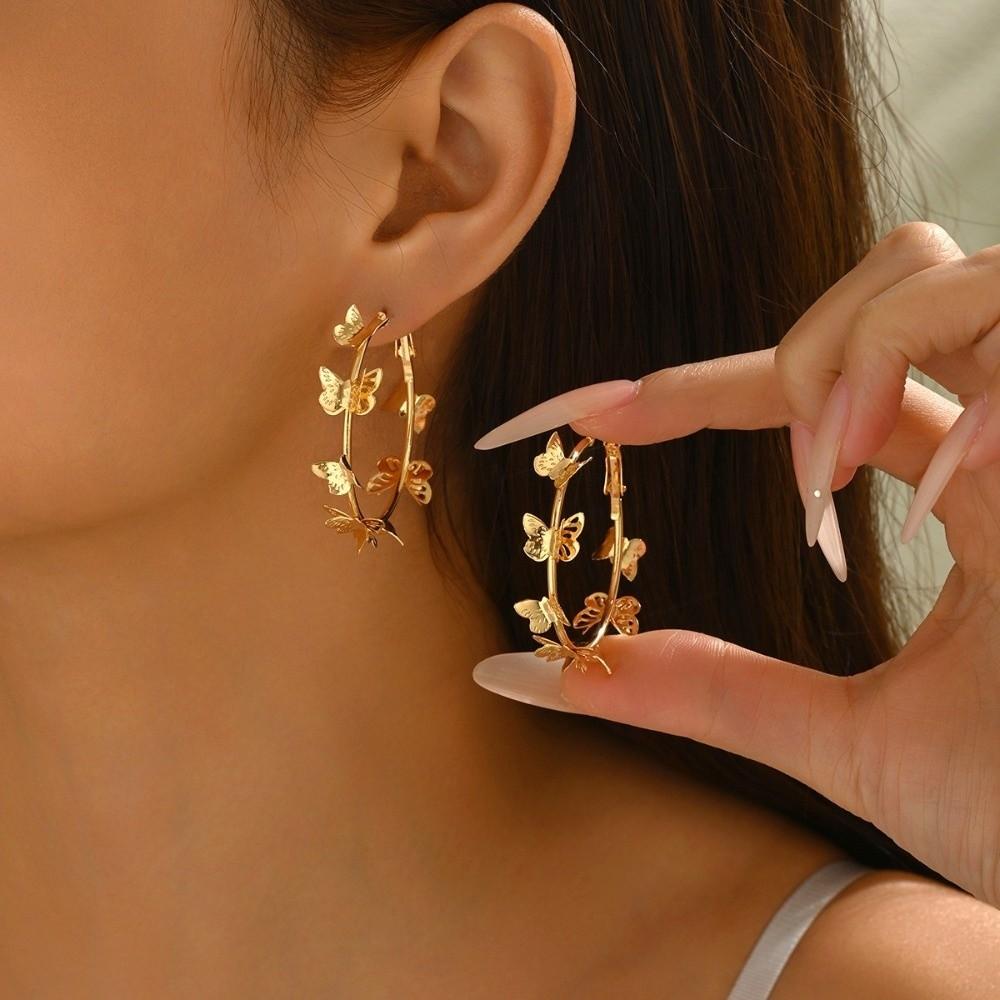 Trendy Round Circle Earrings Elegant Statement Jewelry Creative Butterfly Hoop Earrings Date Night