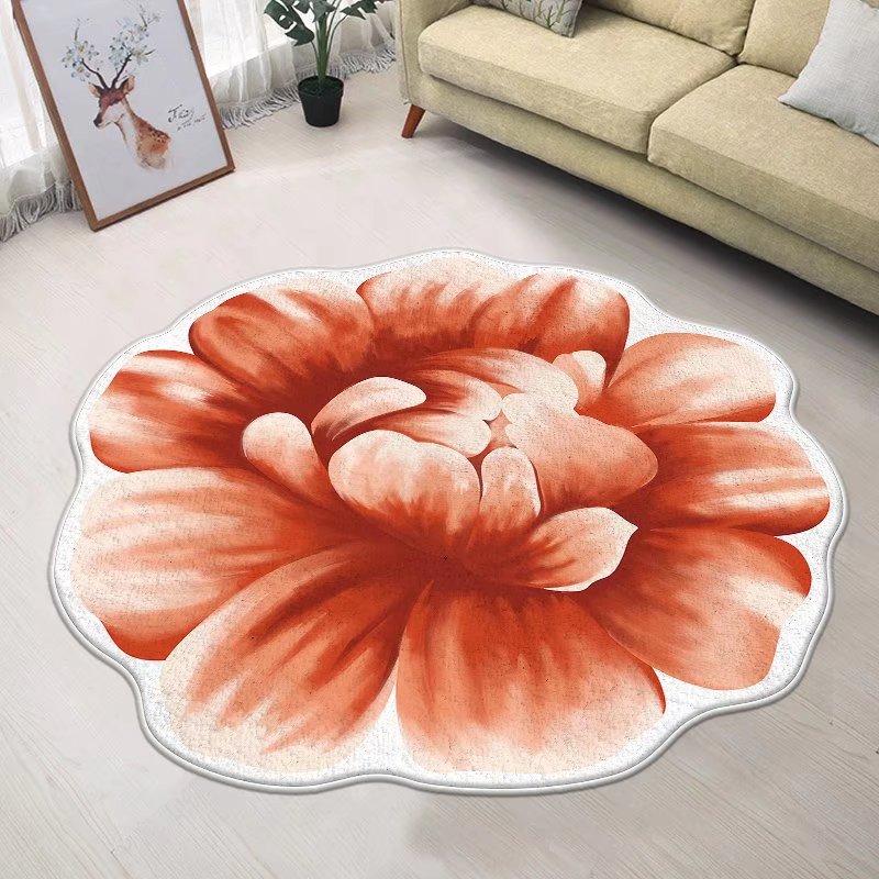 Blue Flower Small Chair Mat Carpets for Living Room Modern Bedroom Decor Anti-skid Floor Mat Special-shaped Study Area Rug 120cm