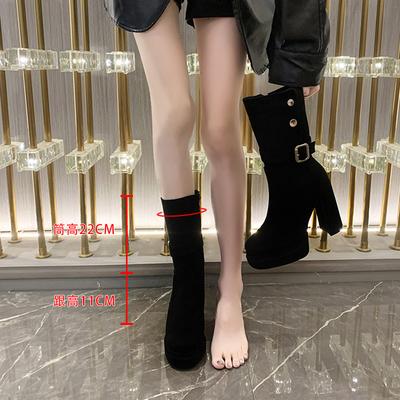 Design Sense Super High Heel Short Boots Women's 2025 Autumn and Winter Retro Punk Style Thick Bottom Suede Low Boots Martin Boots
