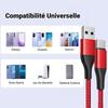 Lot de 3 Câble USB-C Rapide pour Xiaomi Redmi 13C 14C, Redmi Note 13 14, Note 13 Pro Plus 5G - 1M Rouge Nylon Tressé