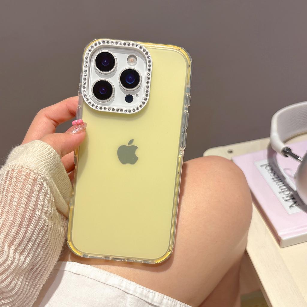 Point Drill Lens Frame Mobile Phone Case Is Suitable for Apple 16PROMAX Solid Color 15 Trend Large Hole 13/14 Matte Anti-drop