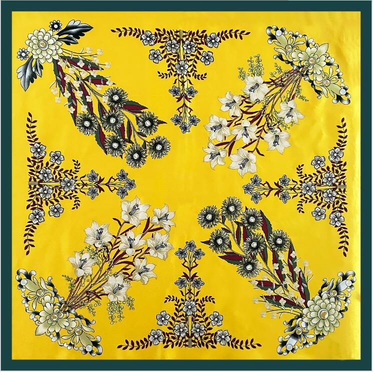 NEW 90*90cm Luxury Brand Women Silk Scarves Plaid Horse Square Scarves Spring Summer Shawls For Ladies