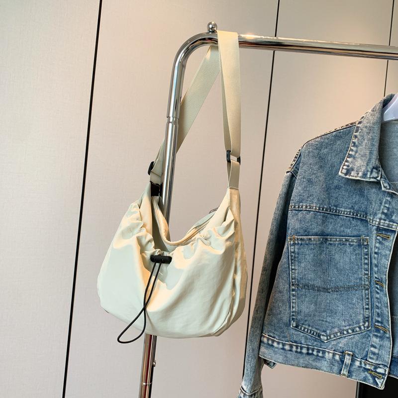 Casual Drawstring Canvas Shoulder Bag for Women Large Capacity Bucket Crossbody Purse Trendy Daily Handbag CLE