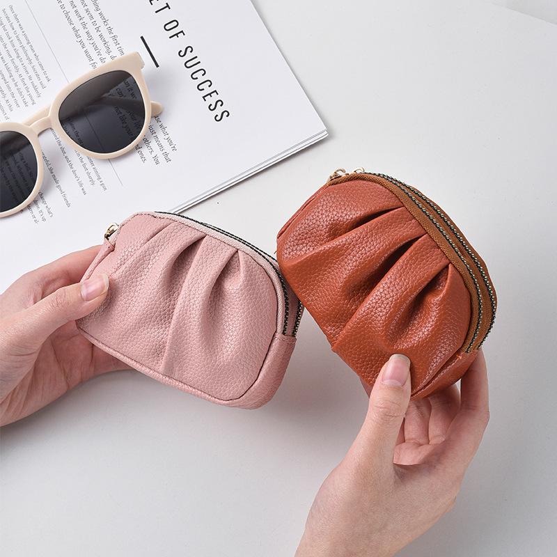 Retro Mini Leather Wallet for Women Korean Style Zipper Coin Purse Card Holder Wallet Double-layer Female Small Purse Clutch Bag