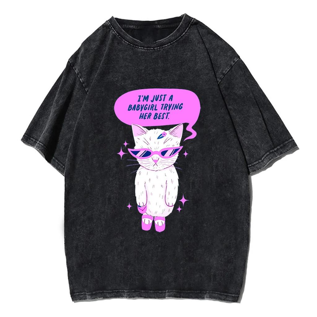 Cute Cat Time To Find Hyperfixations Tshirt Men Women Unisex Vintage Washed T-Shirt Streetwear Retro Cotton T Shirts