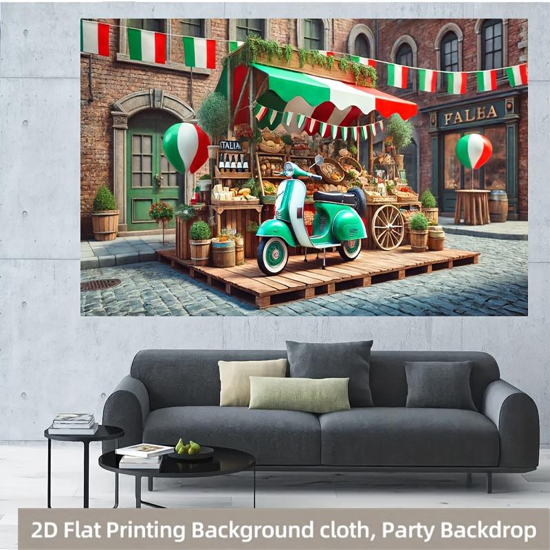 The Italian themed street market background fabric is perfect for families, gardens, and courtyard anniversary celebrations