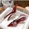 Women Sandals  New Classic Champagne Banquet Wedding Shoes Women Sexy Rhinestone Satin Pointed Toe High Heels Sandals Women