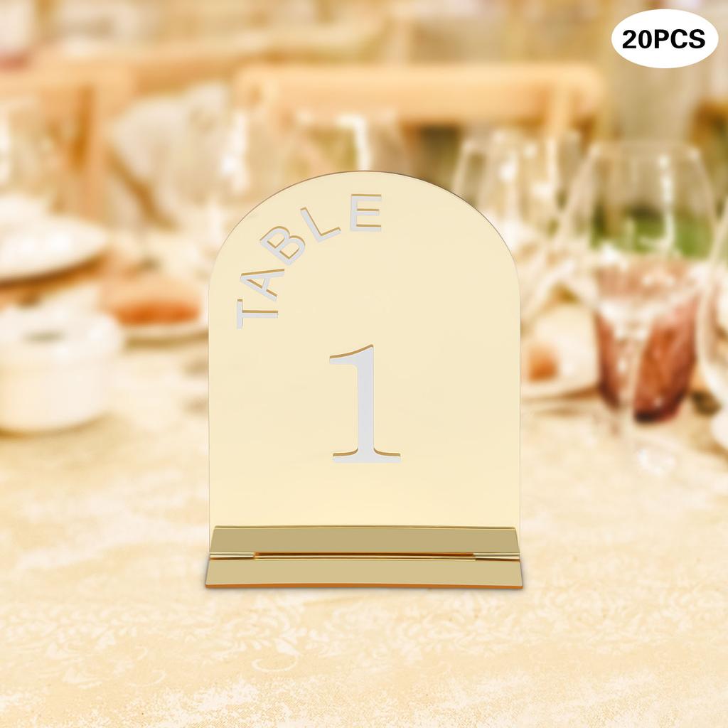 20Pcs Gold Acrylic Tabletop Numbers 1-20 Holders W/ Stands, Elegant Mirror Wedding Table Signs Decor for Reception, Party, Event