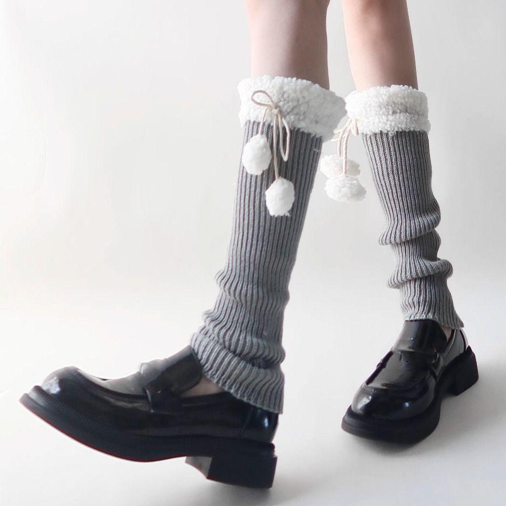 Lamb Wool Knitted Leg Warmers Furball Leg Cover Unique Ruffle Socks Winter